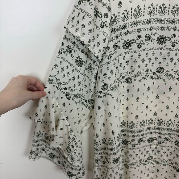 Cocomo Womens Tiered Sleeve Floral Blouse in Cream and Green Sz XL | Lightweight - Picture 2 of 9